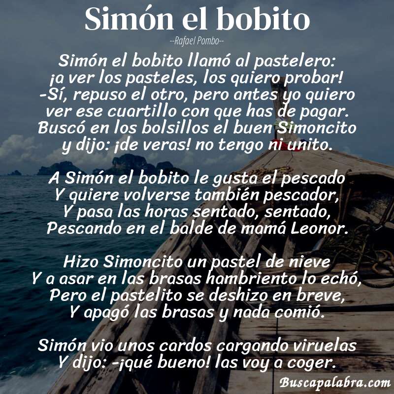 Poema Simón el bobito de Rafael Pombo con fondo de barca