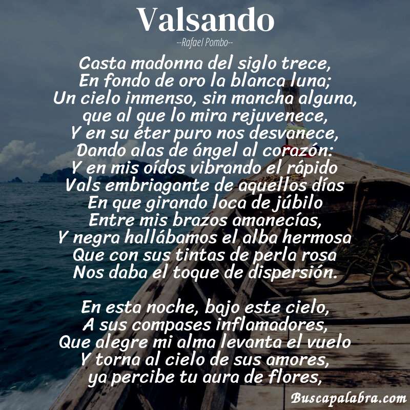 Poema Valsando de Rafael Pombo con fondo de barca