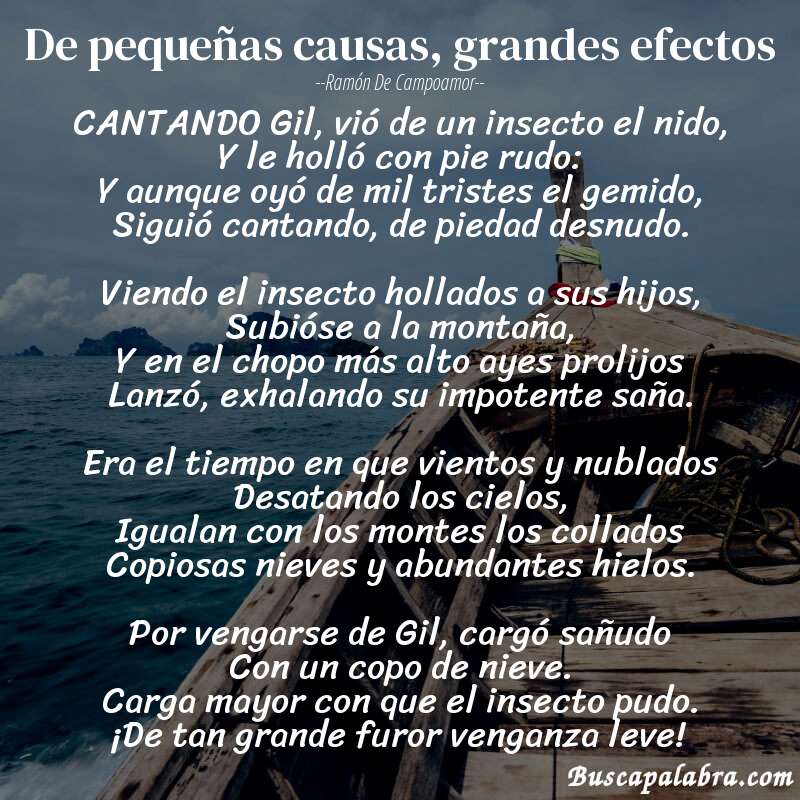 Poema De pequeñas causas, grandes efectos de Ramón de Campoamor con fondo de barca