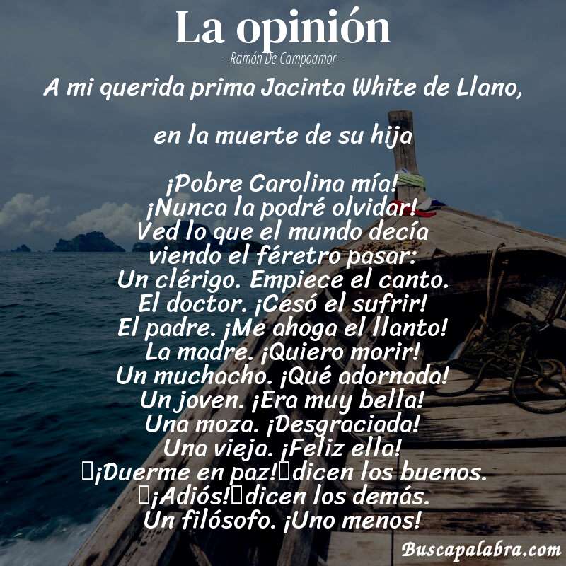 Poema La opinión de Ramón de Campoamor con fondo de barca