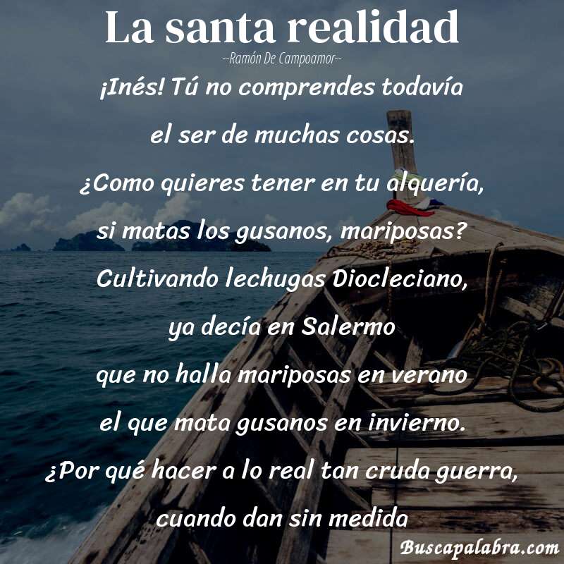 Poema La santa realidad de Ramón de Campoamor con fondo de barca