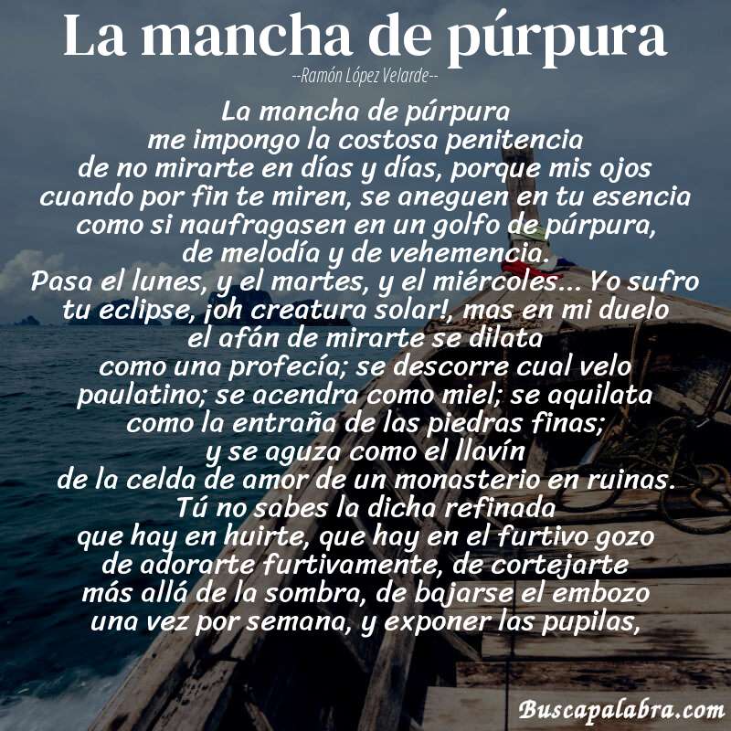 Poema la mancha de púrpura de Ramón López Velarde con fondo de barca