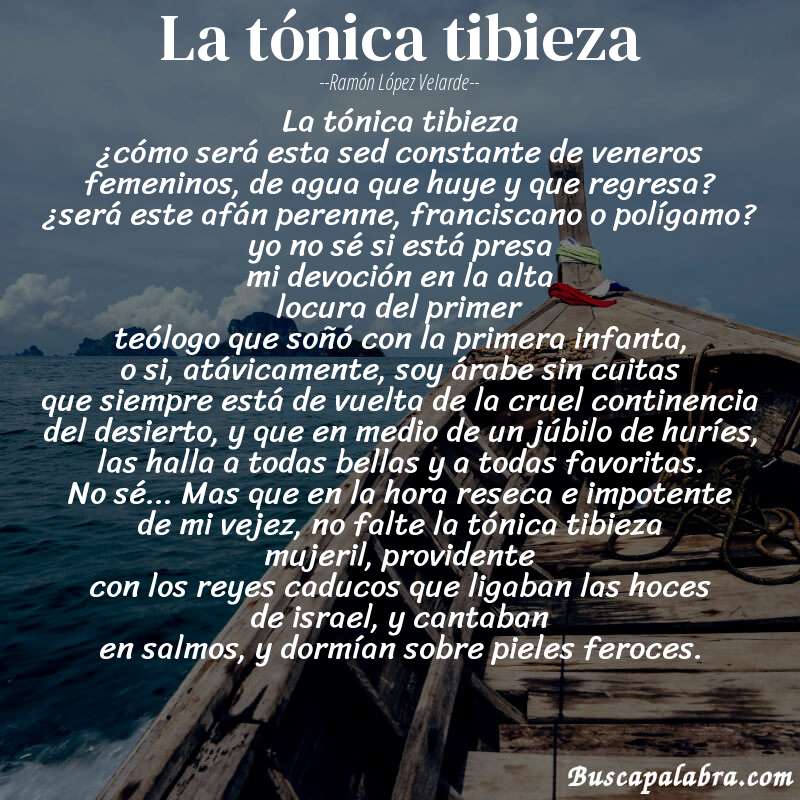 Poema la tónica tibieza de Ramón López Velarde con fondo de barca
