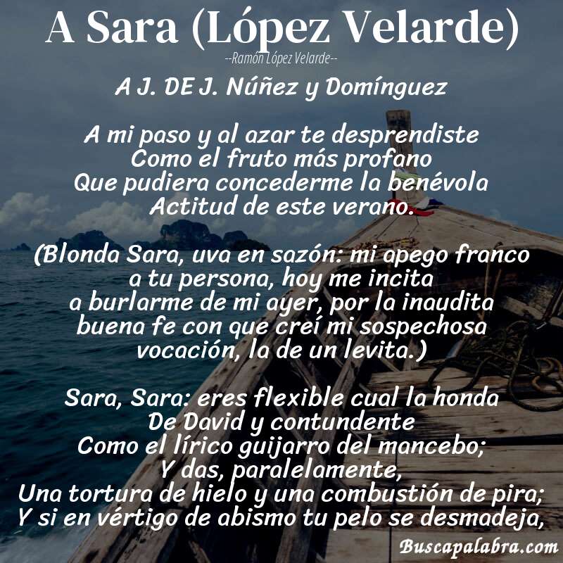 Poema A Sara (López Velarde) de Ramón López Velarde con fondo de barca