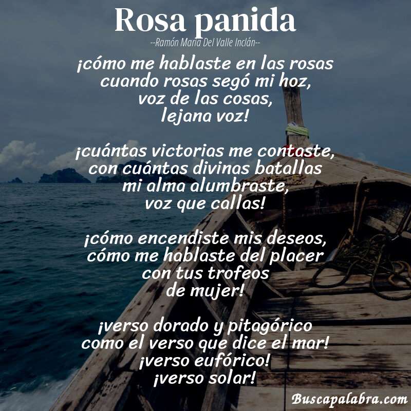 Poema rosa panida de Ramón María del Valle Inclán con fondo de barca