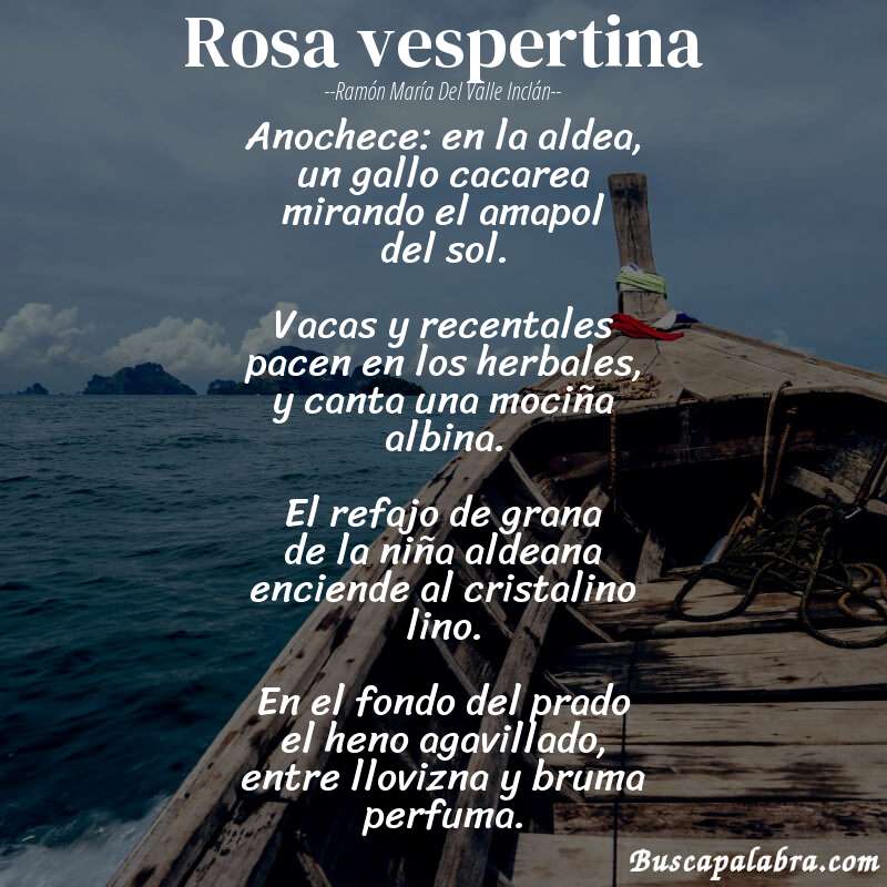 Poema rosa vespertina de Ramón María del Valle Inclán con fondo de barca