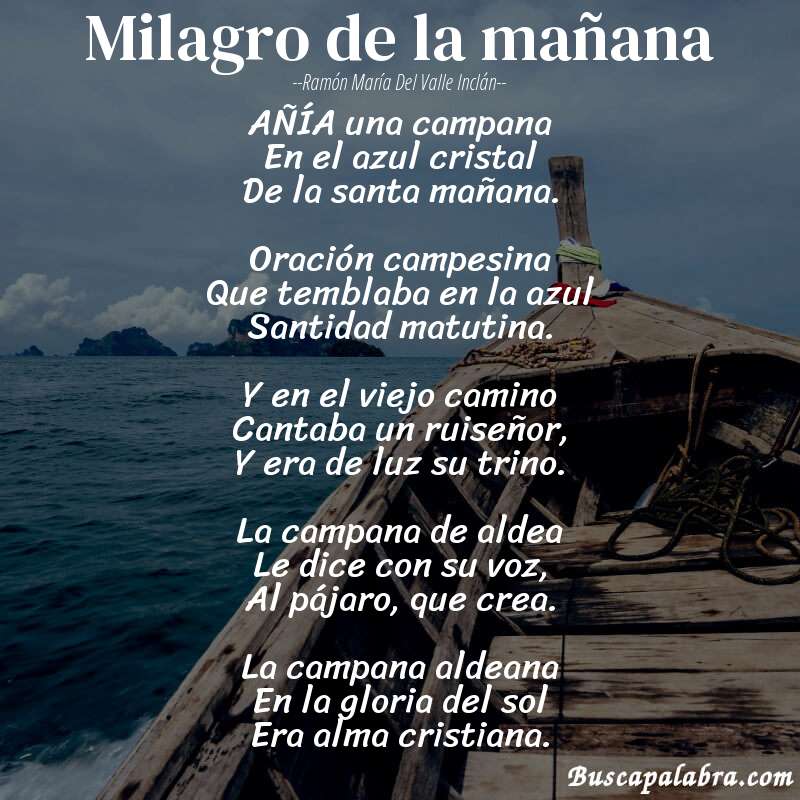 Poema Milagro de la mañana de Ramón María del Valle Inclán con fondo de barca