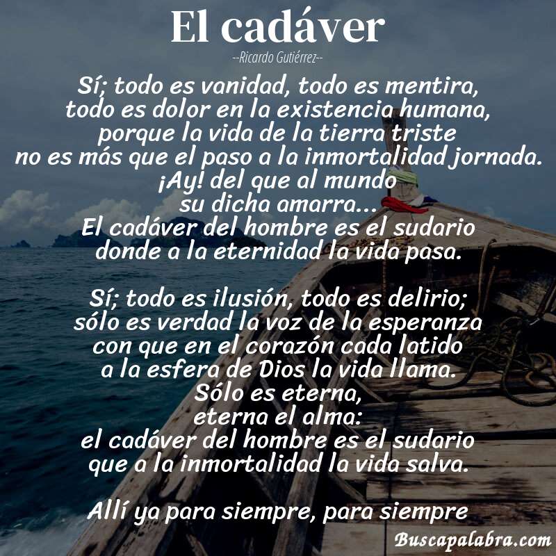 Poema El cadáver de Ricardo Gutiérrez con fondo de barca
