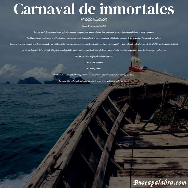 Poema Carnaval de inmortales de Ricardo Güiraldes con fondo de barca