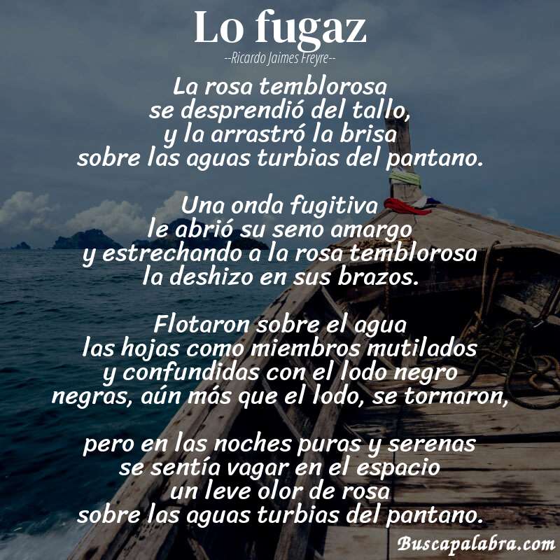 Poema lo fugaz de Ricardo Jaimes Freyre con fondo de barca