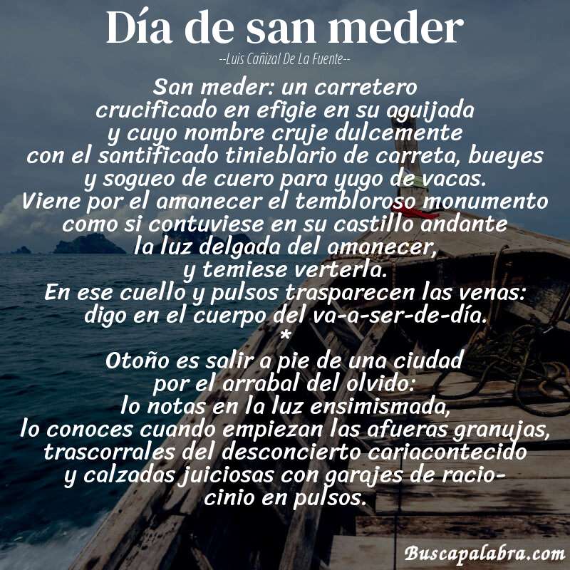 Poema día de san meder de Luis Cañizal de la Fuente con fondo de barca
