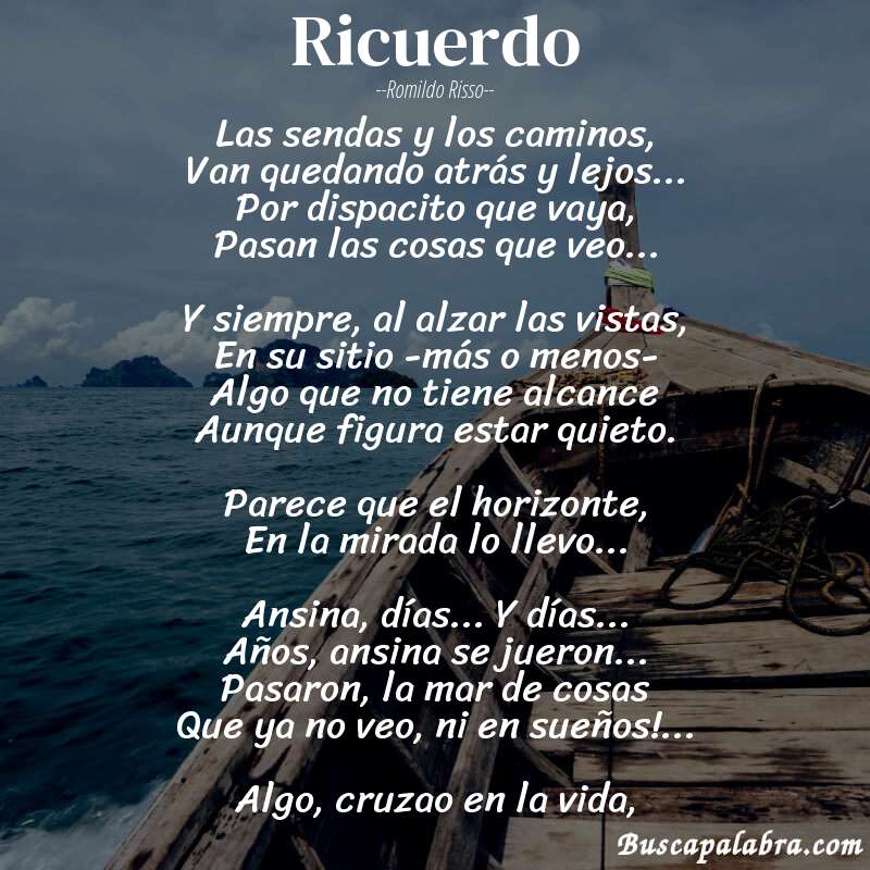 Poema Ricuerdo de Romildo Risso con fondo de barca