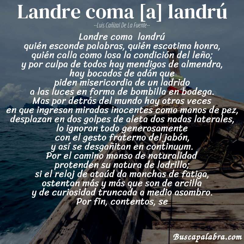 Poema landre coma [a] landrú de Luis Cañizal de la Fuente con fondo de barca