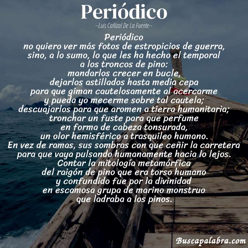 Poema periódico de Luis Cañizal de la Fuente con fondo de barca
