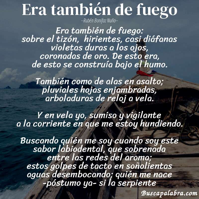 Poema era también de fuego de Rubén Bonifaz Nuño con fondo de barca