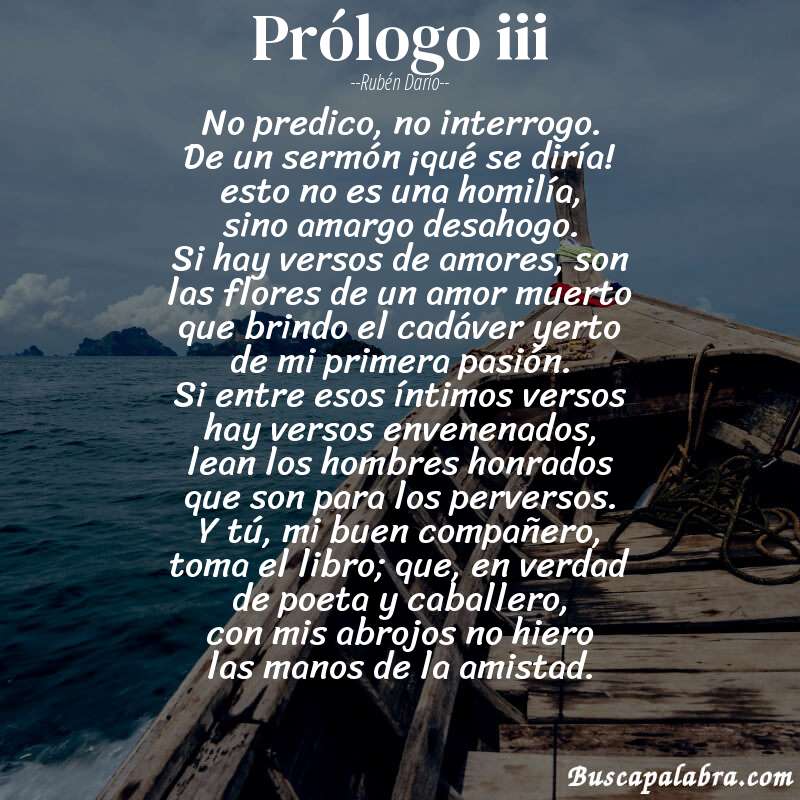 Poema prólogo iii de Rubén Darío con fondo de barca