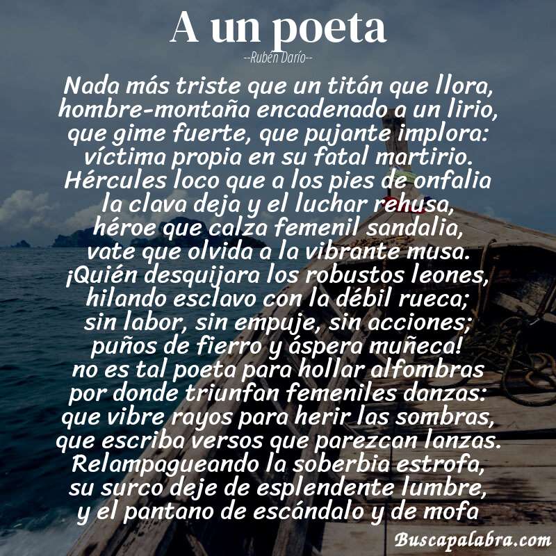 Poema a un poeta de Rubén Darío con fondo de barca