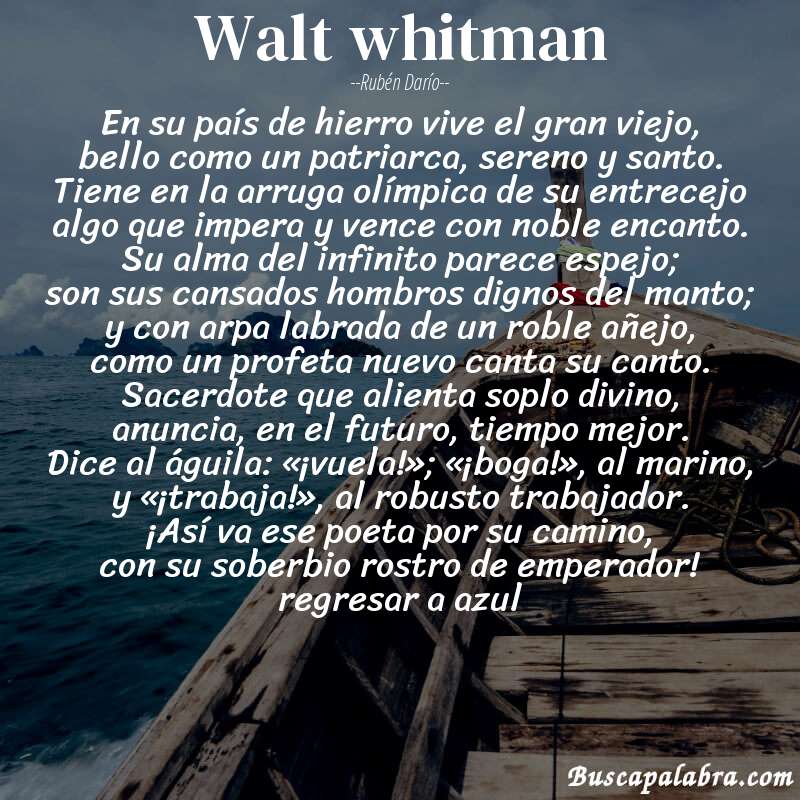 Poema walt whitman de Rubén Darío con fondo de barca