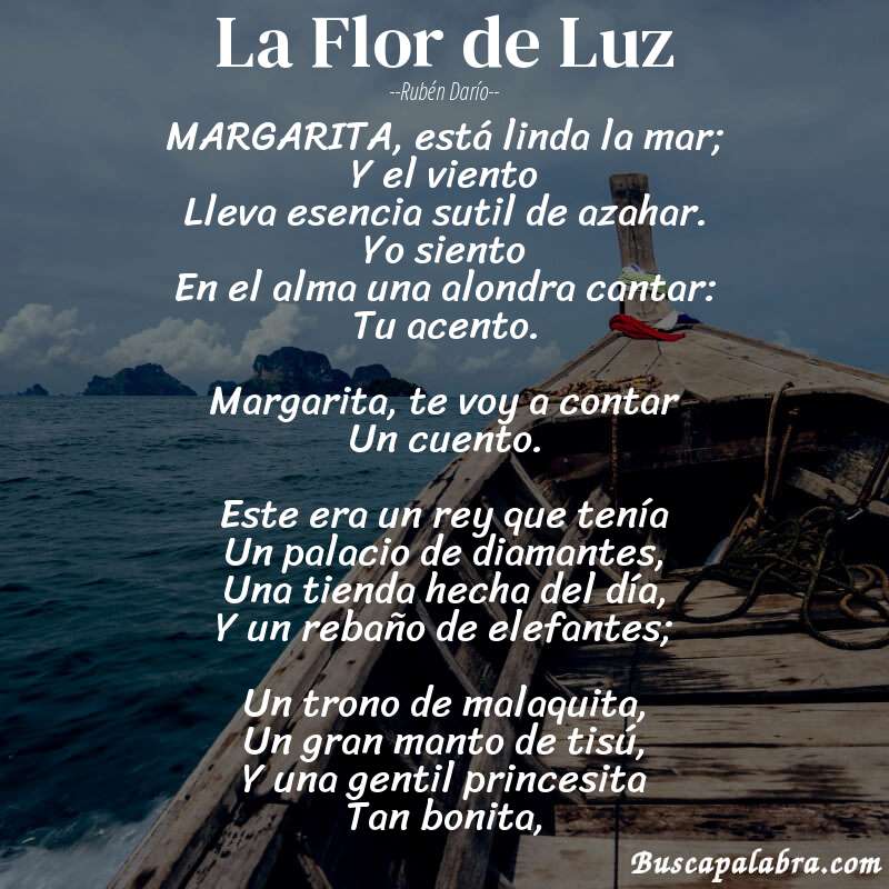 Poema La Flor de Luz de Rubén Darío con fondo de barca