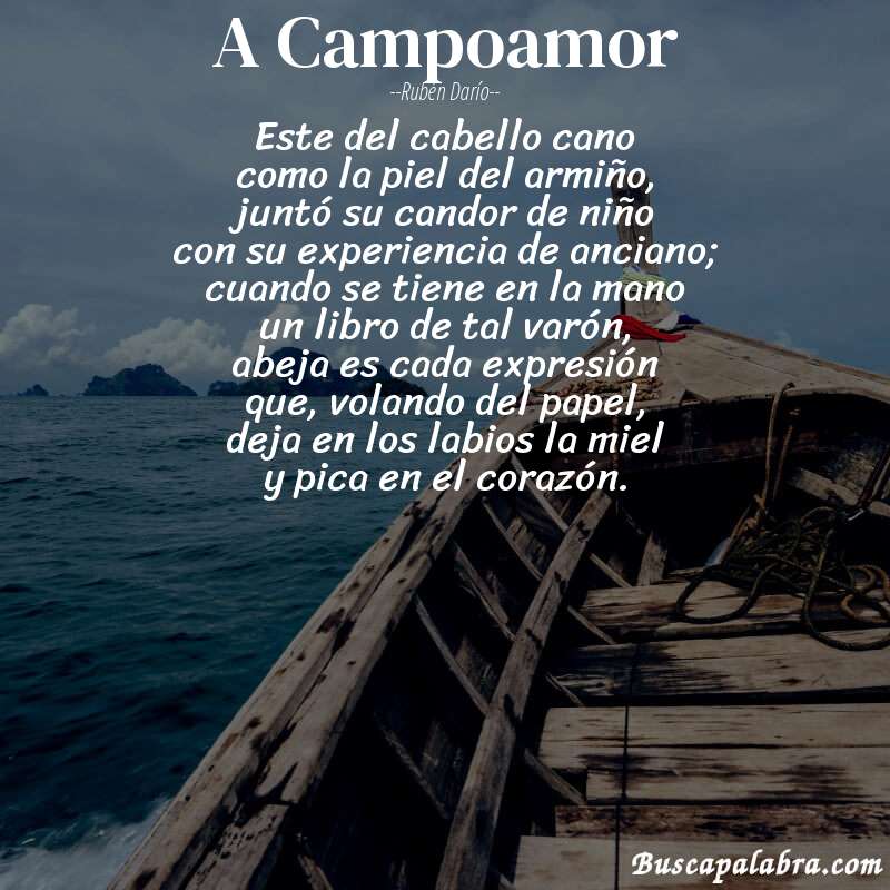 Poema A Campoamor de Rubén Darío con fondo de barca