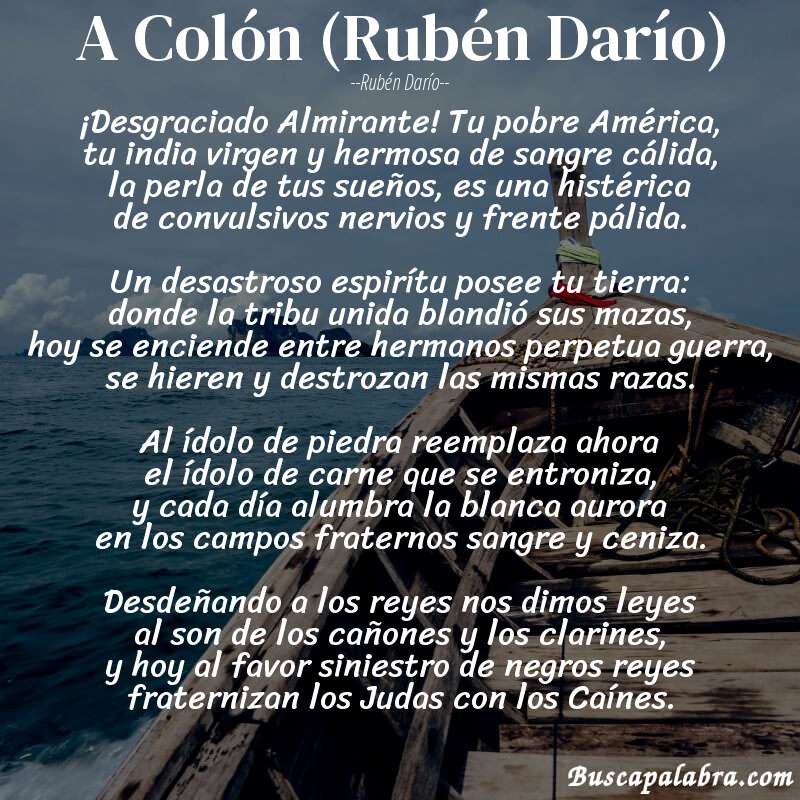 Poema A Colón (Rubén Darío) de Rubén Darío con fondo de barca