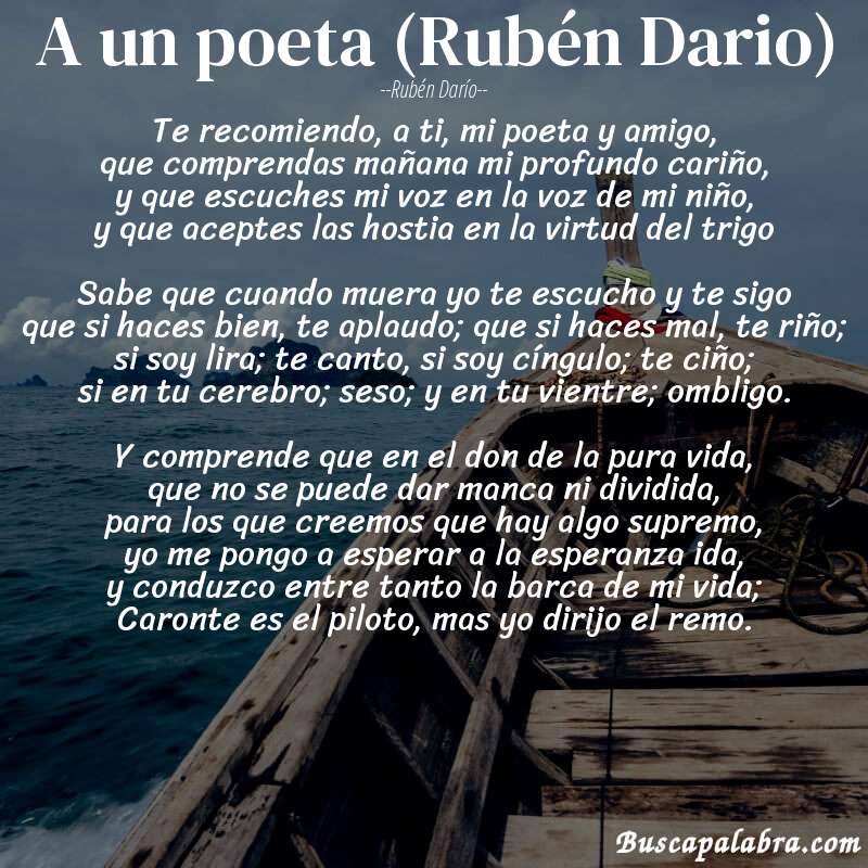 Poema A un poeta (Rubén Dario) de Rubén Darío con fondo de barca