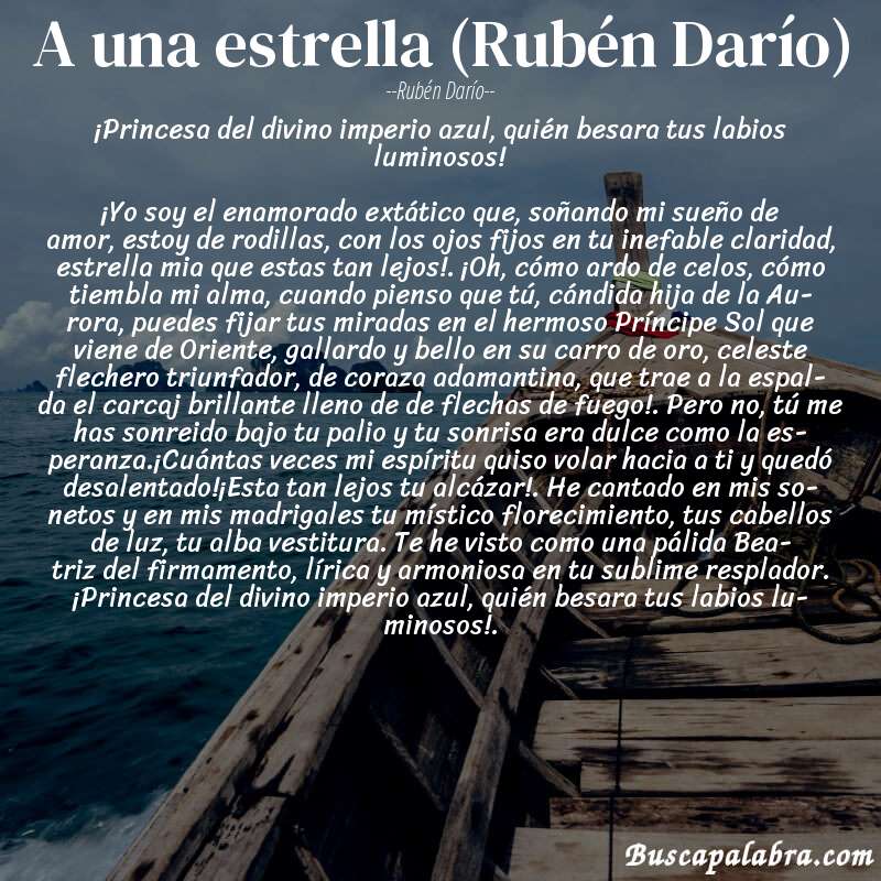 Poema A una estrella (Rubén Darío) de Rubén Darío con fondo de barca