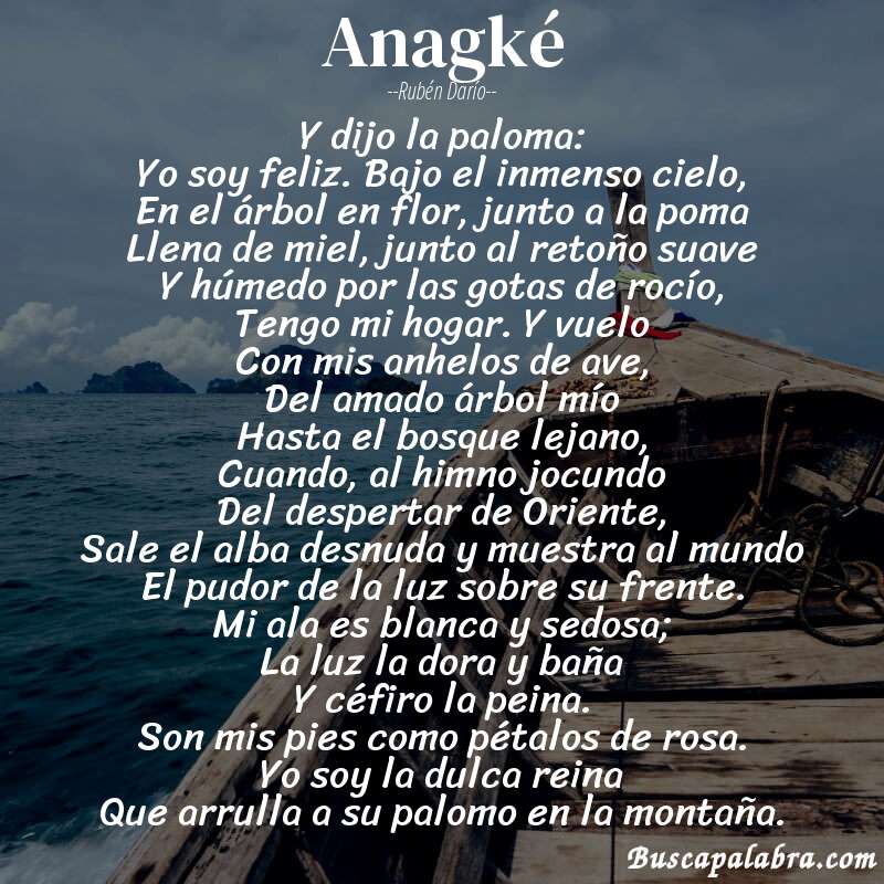 Poema Anagké de Rubén Darío con fondo de barca