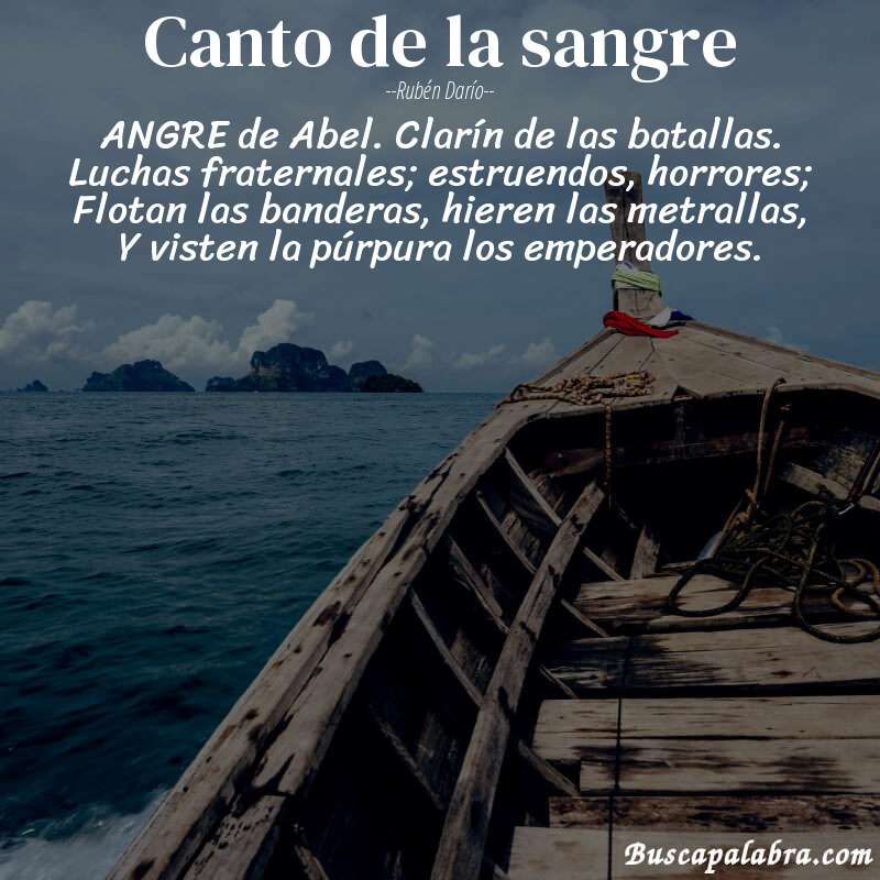 Poema Canto de la sangre de Rubén Darío con fondo de barca