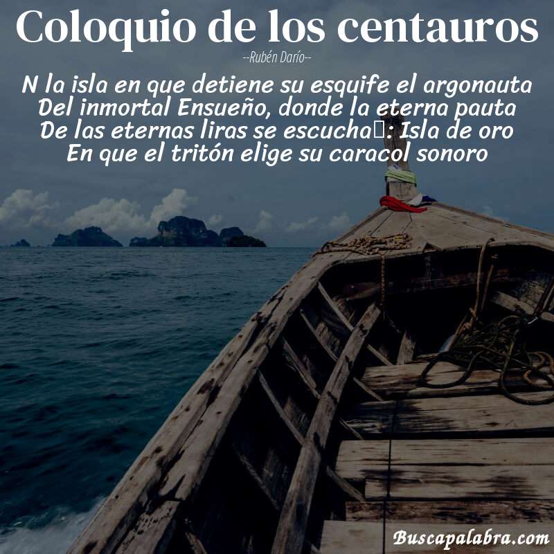 Poema Coloquio de los centauros de Rubén Darío con fondo de barca