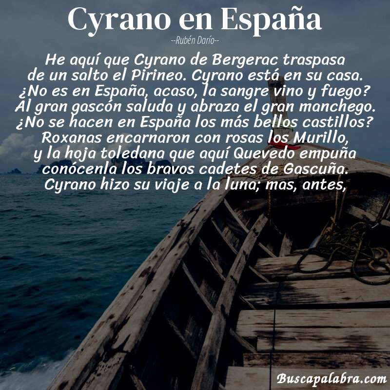 Poema Cyrano en España de Rubén Darío con fondo de barca