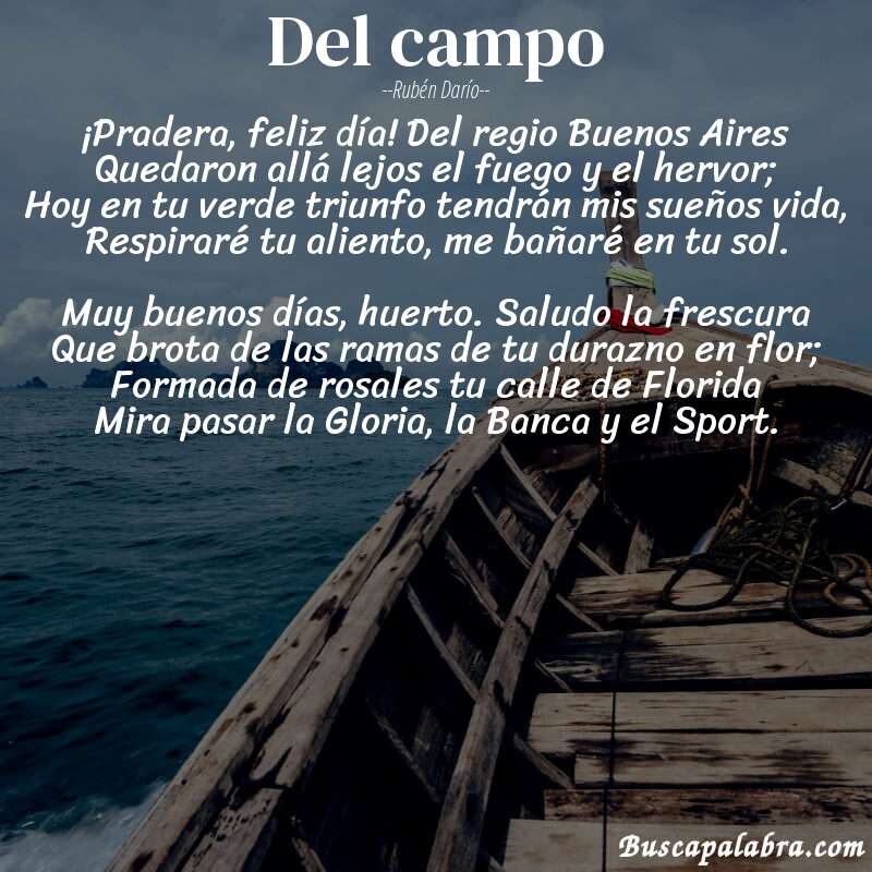 Poema Del campo de Rubén Darío con fondo de barca