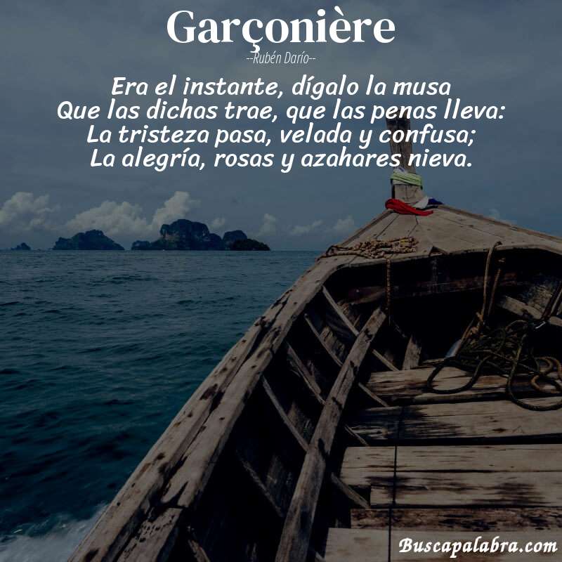 Poema Garçonière de Rubén Darío con fondo de barca