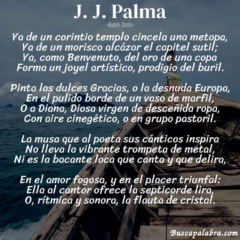 Poema J. J. Palma de Rubén Darío con fondo de barca
