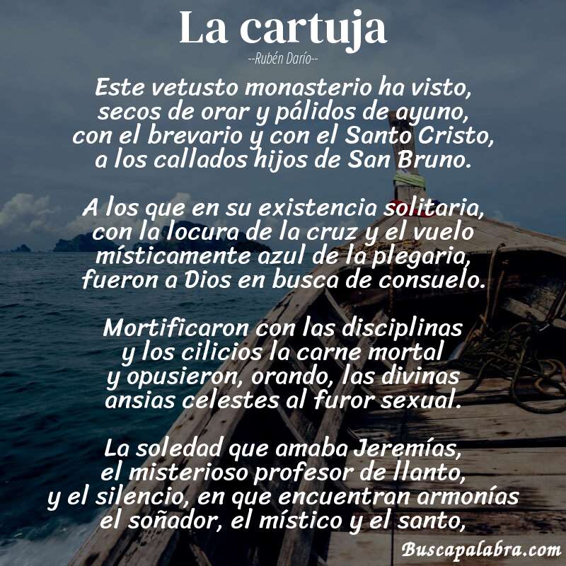Poema La cartuja de Rubén Darío con fondo de barca
