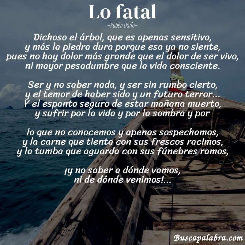 Poema Lo fatal de Rubén Darío con fondo de barca