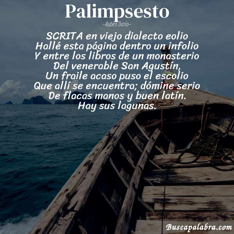 Poema Palimpsesto de Rubén Darío con fondo de barca