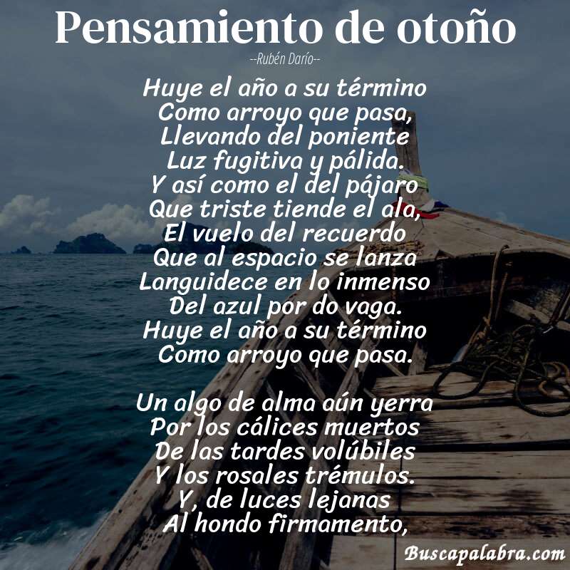 Poema Pensamiento de otoño de Rubén Darío con fondo de barca