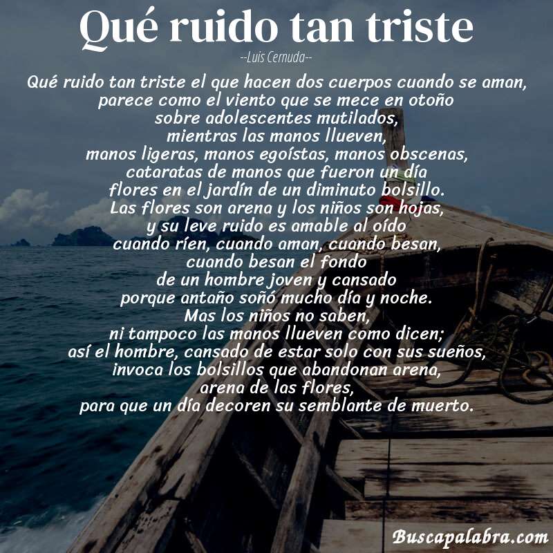Poema qué ruido tan triste de Luis Cernuda con fondo de barca