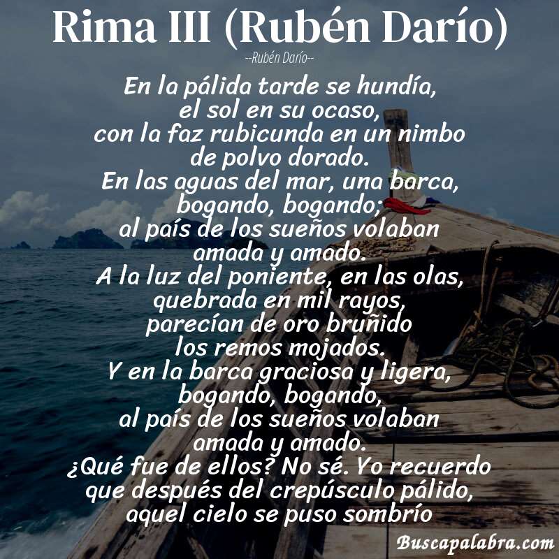 Poema Rima III (Rubén Darío) de Rubén Darío con fondo de barca