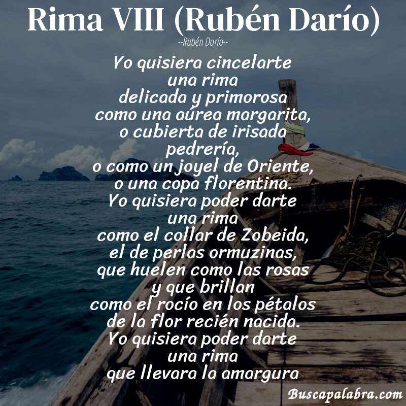 Poema Rima VIII (Rubén Darío) de Rubén Darío con fondo de barca