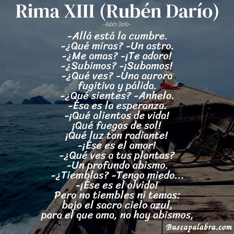 Poema Rima XIII (Rubén Darío) de Rubén Darío con fondo de barca