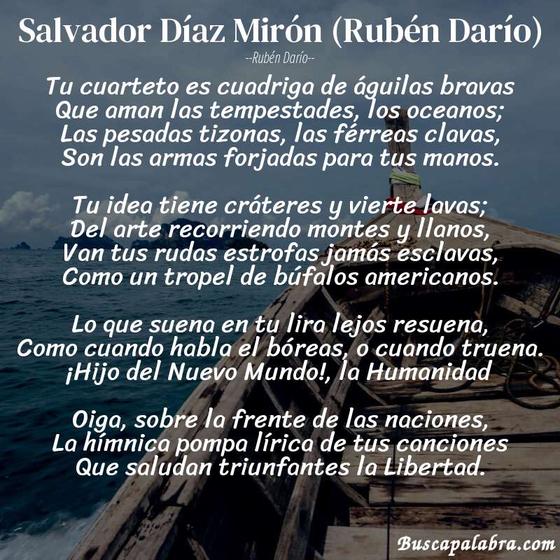 Poema Salvador Díaz Mirón (Rubén Darío) de Rubén Darío con fondo de barca
