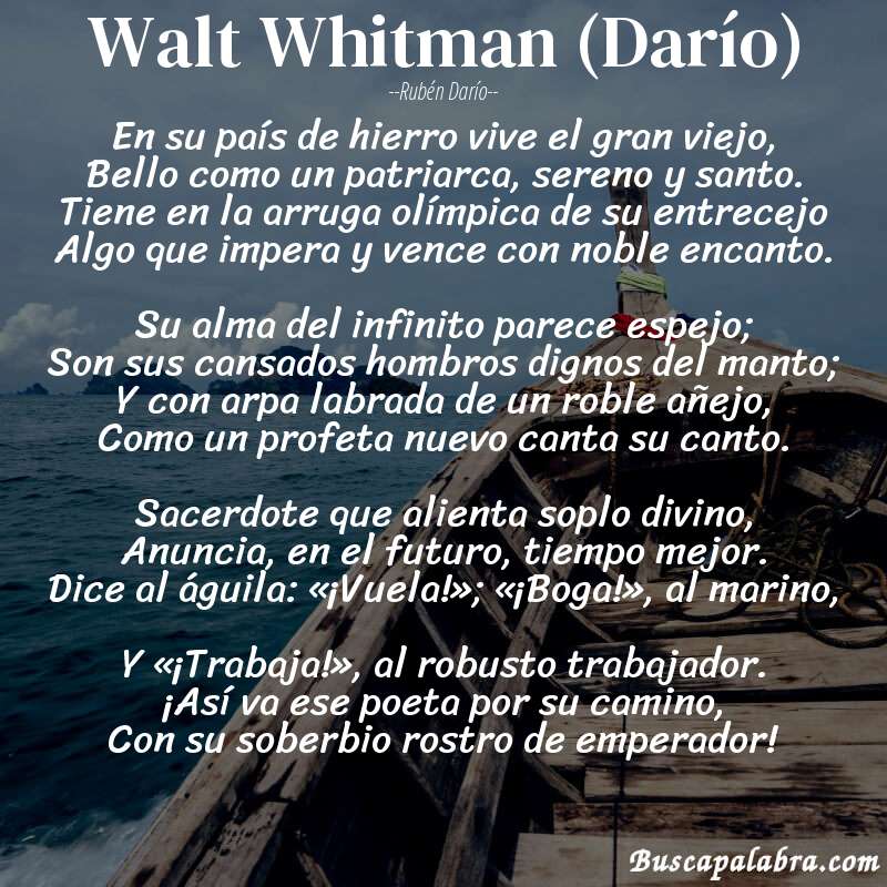 Poema Walt Whitman (Darío) de Rubén Darío con fondo de barca