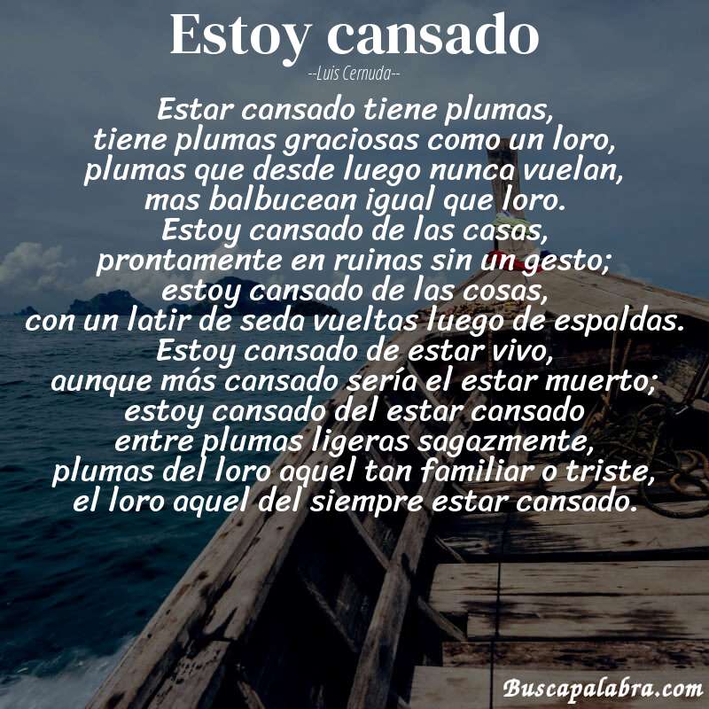 Poema estoy cansado de Luis Cernuda con fondo de barca