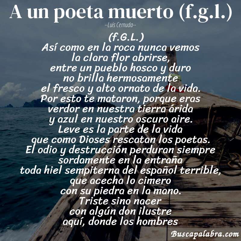 Poema a un poeta muerto (f.g.l.) de Luis Cernuda con fondo de barca