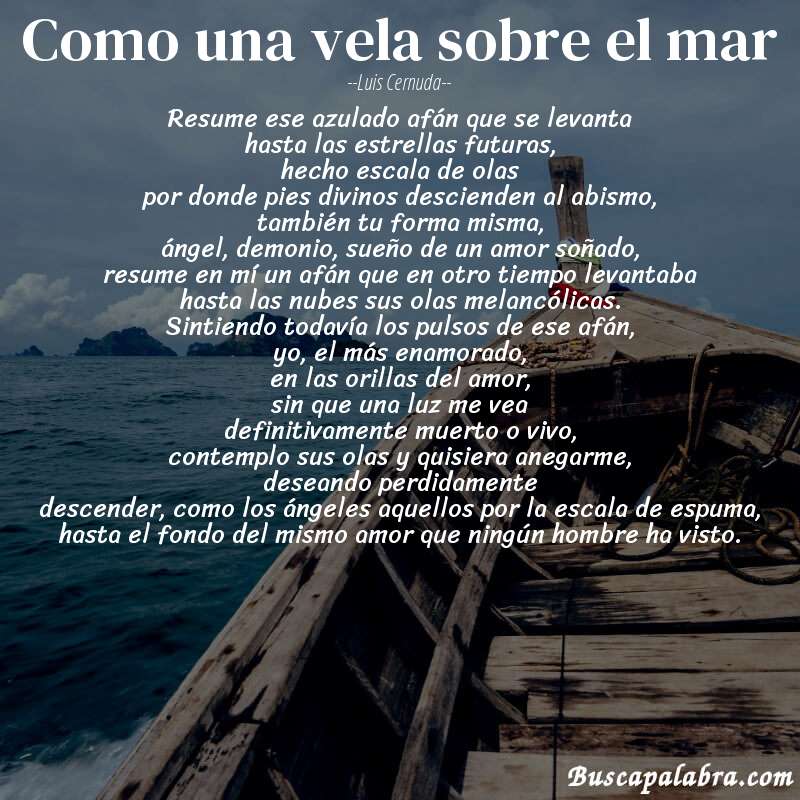 Poema como una vela sobre el mar de Luis Cernuda con fondo de barca