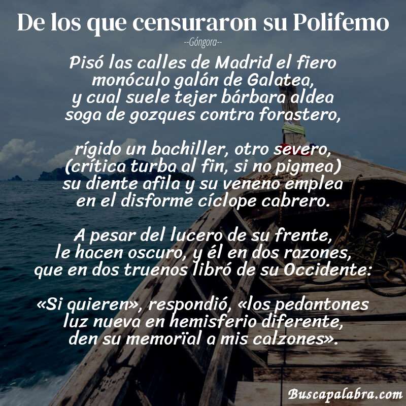Poema De los que censuraron su Polifemo de Góngora con fondo de barca