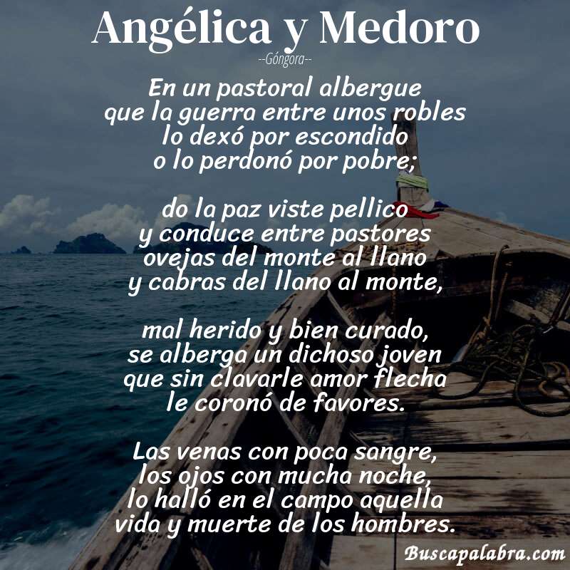 Poema Angélica y Medoro de Góngora con fondo de barca