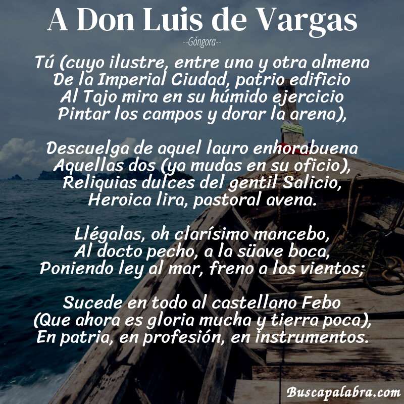 Poema A Don Luis de Vargas de Góngora con fondo de barca